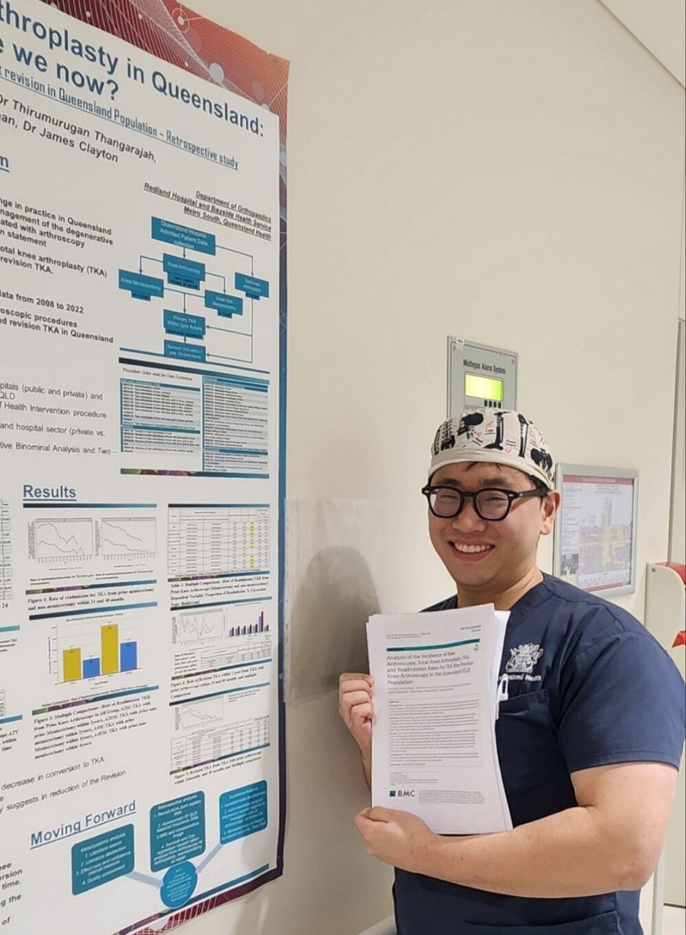 With the research poster and the published paper.